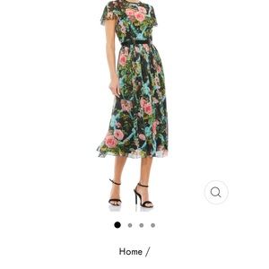 Mac Duggal Floral Illusion Cap Sleeve Midi Dress